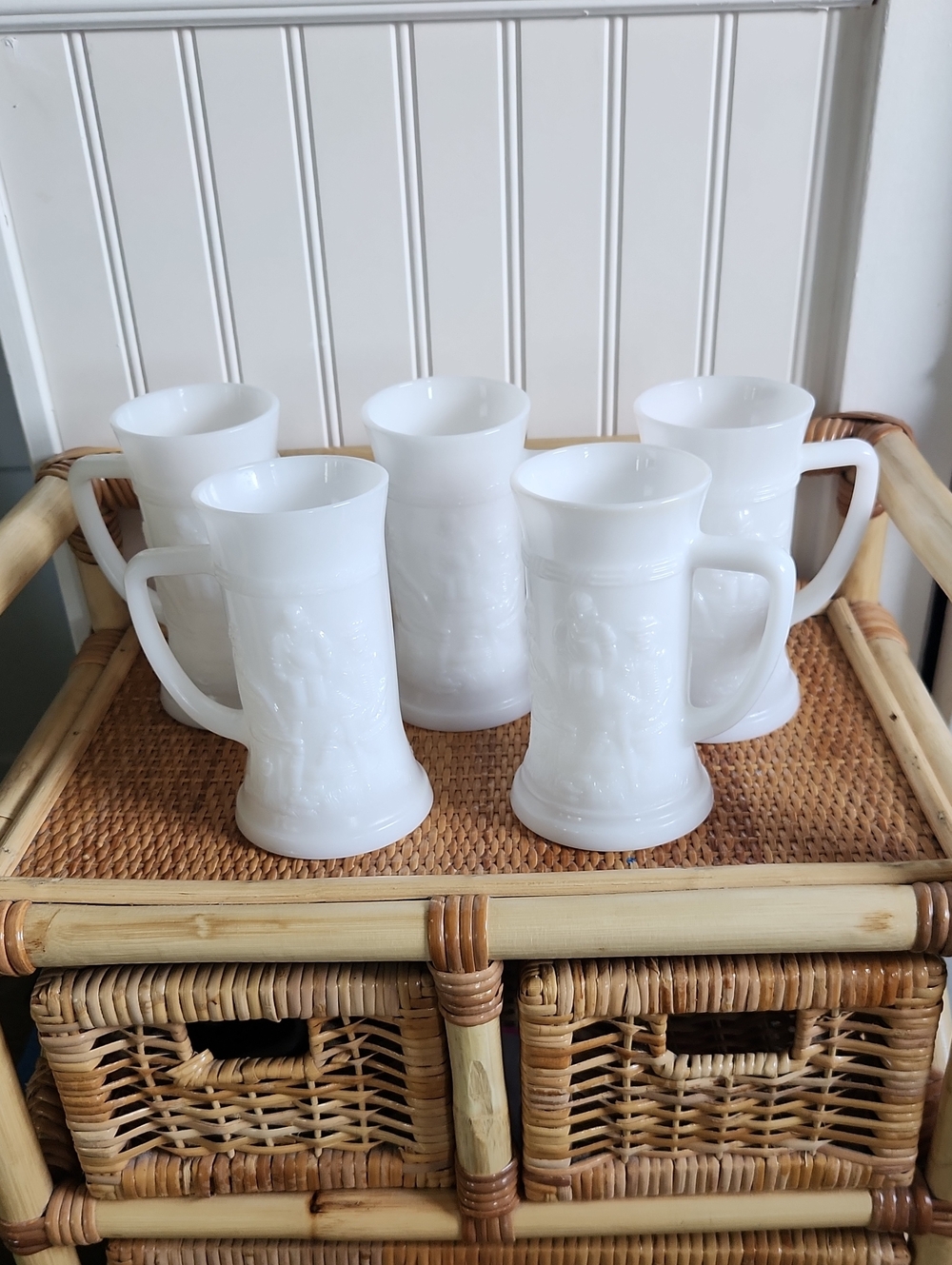 Vintage Federal Glass white milk glass beer steins